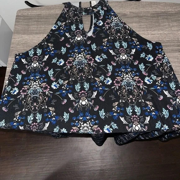 Pink Rose Halter Top Black Floral Dress Size Large - Picture 5 of 7